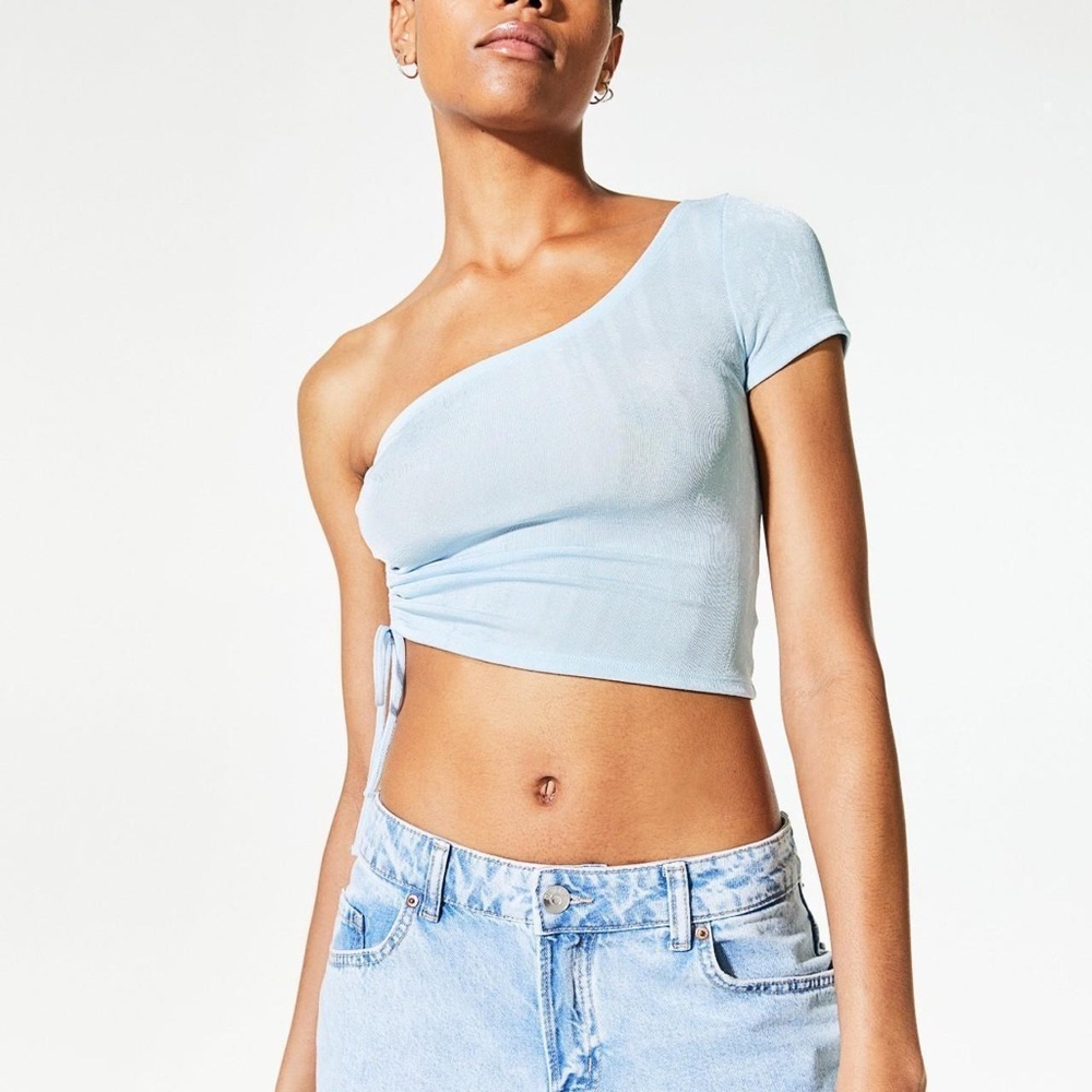 H&M - One Shoulder Drawstring Top - S - Light blue - worn once!
